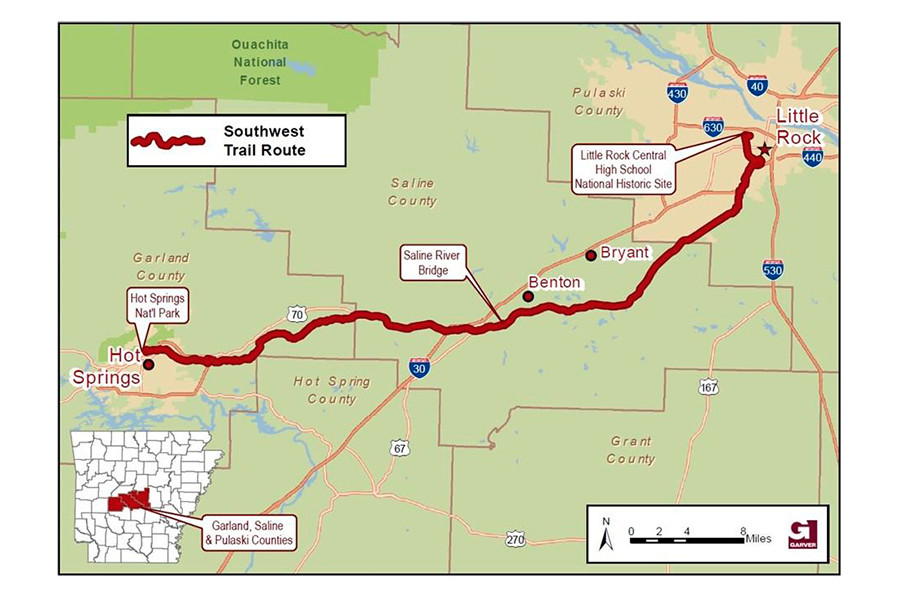 Hot Springs to Little Rock Southwest Trail map 130904